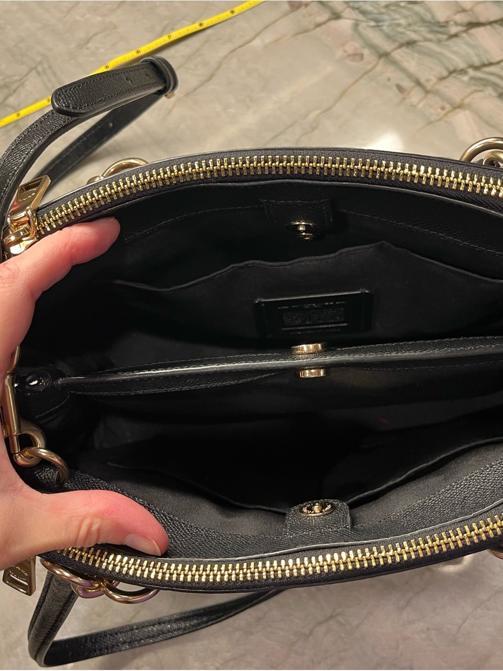 Coach Black Leather Satchel with Gold Accents - Picture 6 of 8